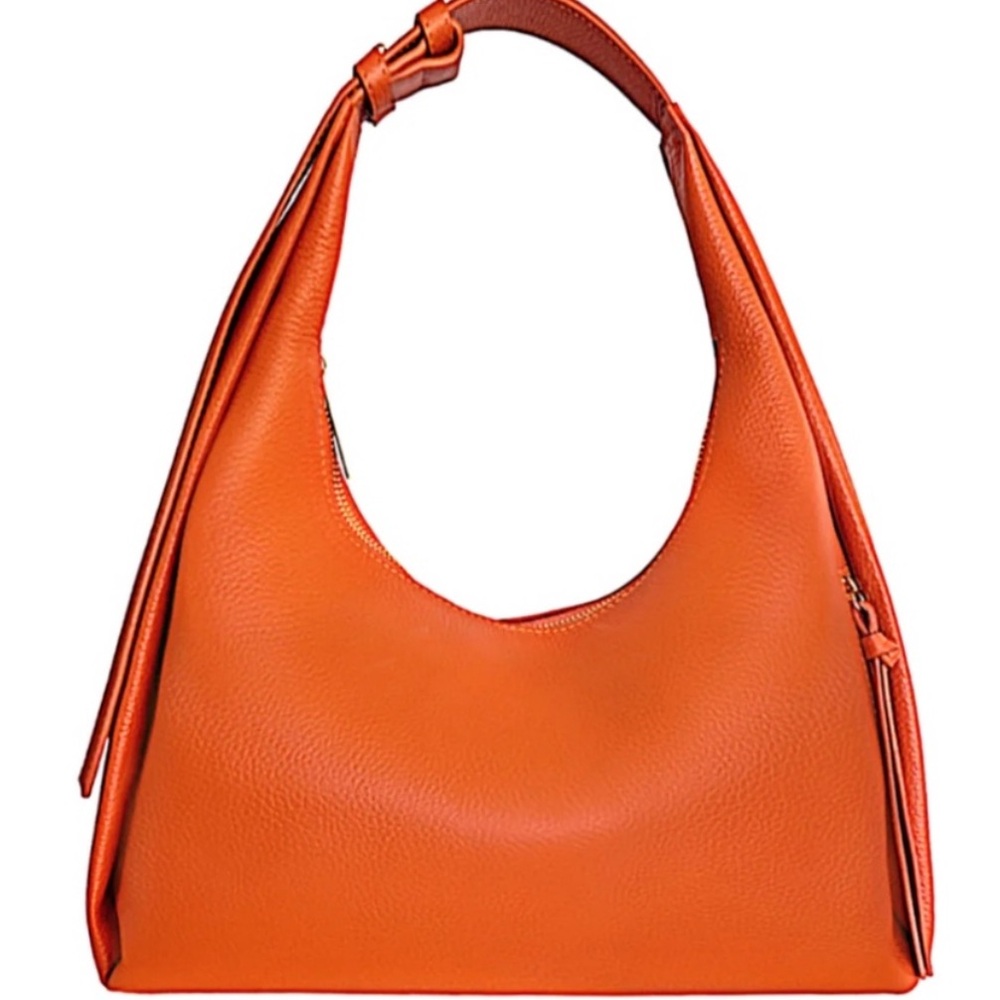 NEW TOTE LE MONDE Genuine Leather Orange Barcelona Handbag w/Dust Cover